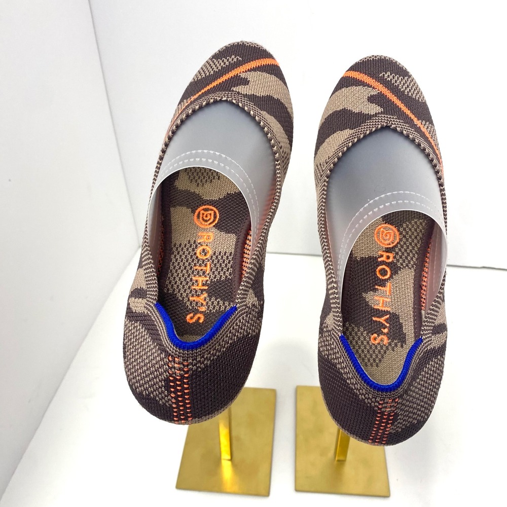 Rothys The Loafer Tiger Camo Brown Orange Stripe Knit Slip On Flats Womens 7